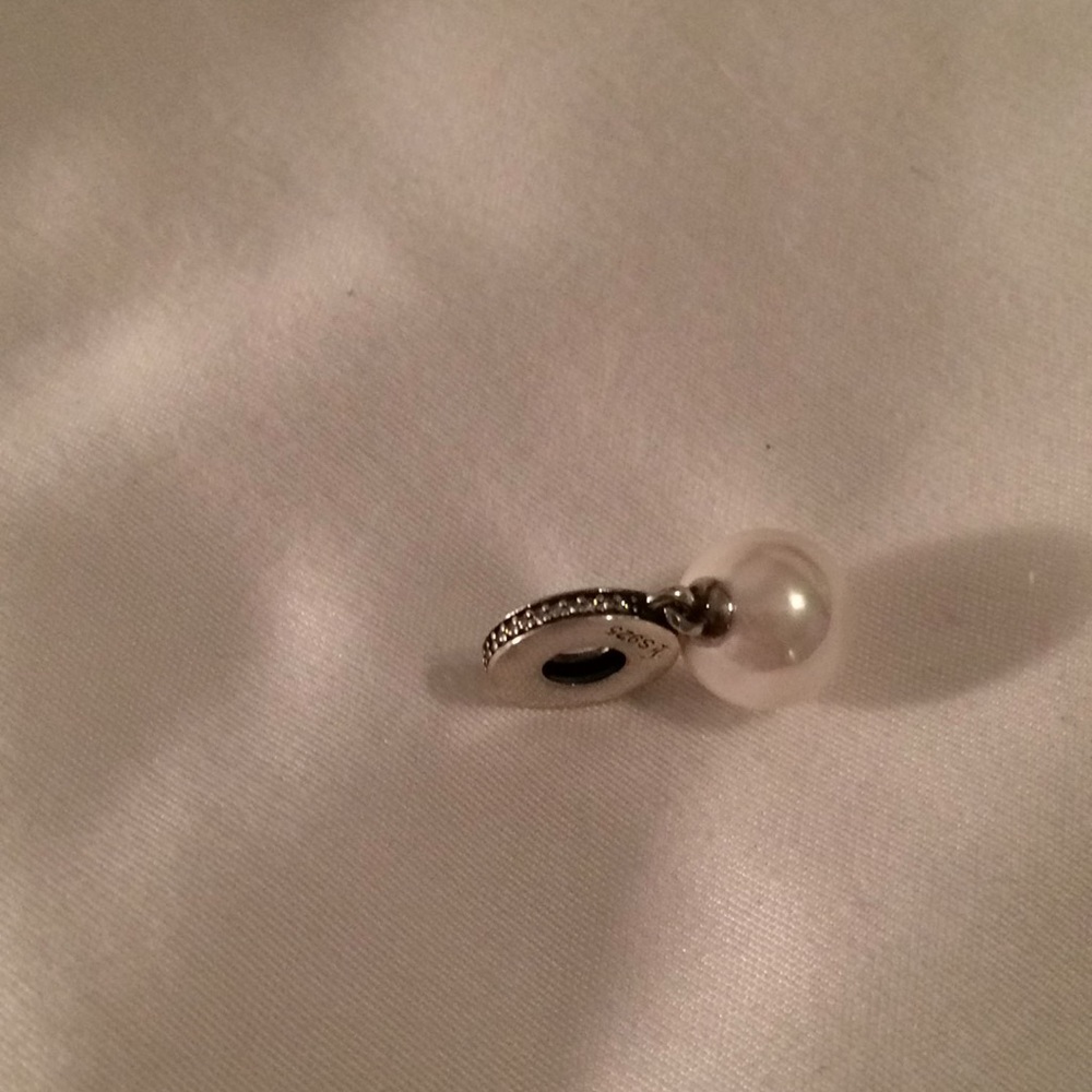 Sterling silver pearl and CZ dangle charm